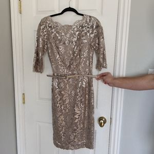 Taupe cocktail dress with sleeves